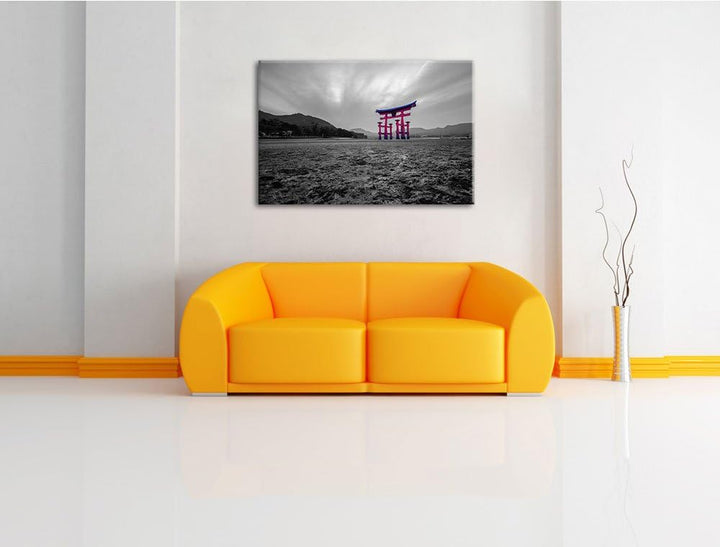 schönes Torii in Hiroshima schwarz/weiss Format: 100x70 auf Leinwand, XXL riesige Bilder fertig gera
