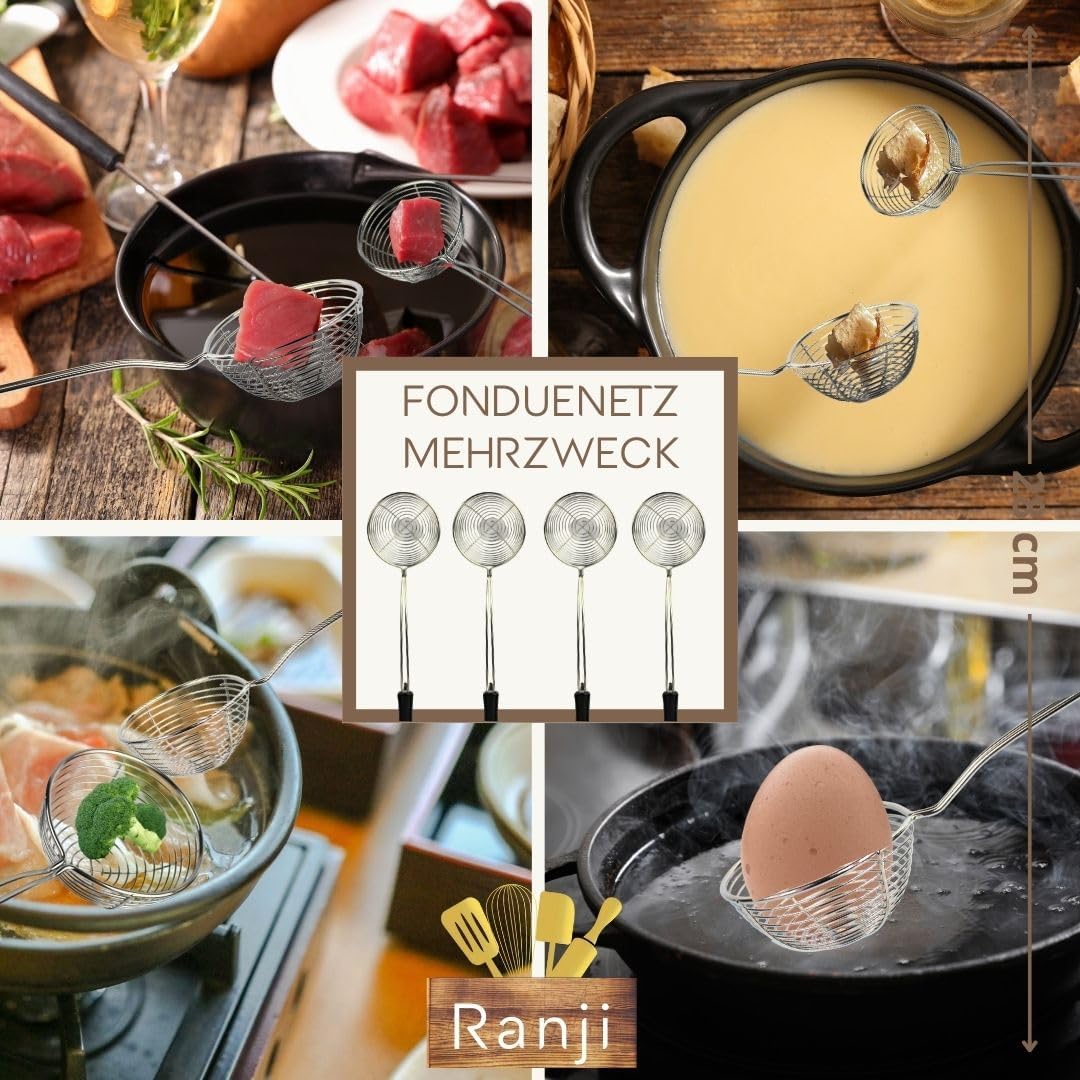 Ranji® Kescher für Fondue, Edelstahl, Pflegeleicht, perfekt für geschmolzene Abende (6 Stück)