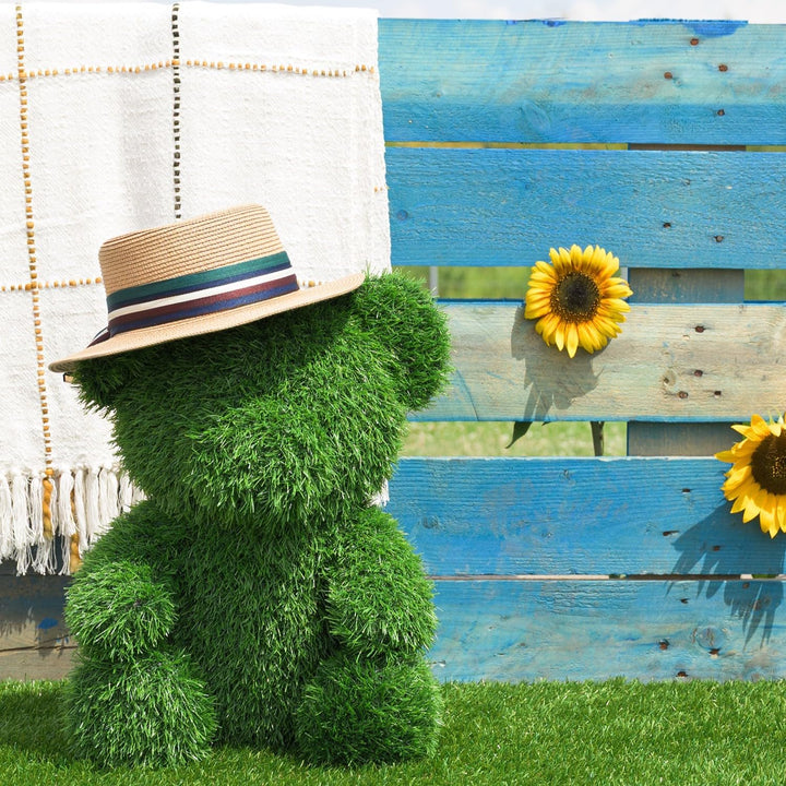 Dekorative Figur Grasbär aus Kunstrasen, wetterbeständig, mit Befestigungsstiften – ideal als Garten