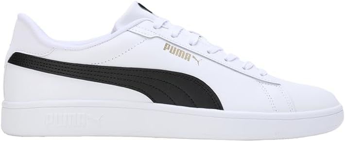 PUMA Unisex Kinder Smash 3.0 L Sneaker 36 EU White Black Gold, 36 EU White Black Gold