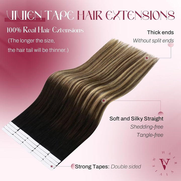 Vivien Echthaar Extensions Tape in Schwarz Ombre Haar 60 cm Extensions Echthaar Tape in Schwarz Bala