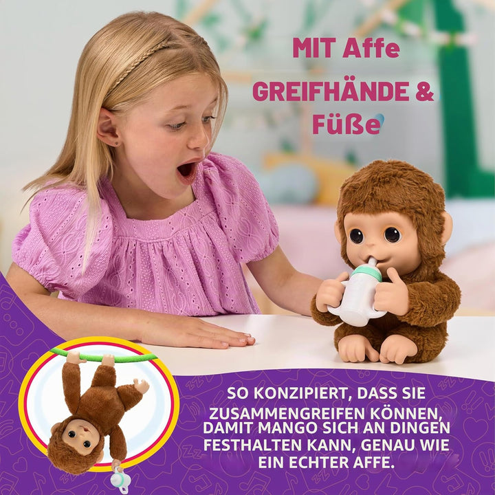 Little Live Pets My Baby Monkey Interaktiver Spielzeugaffe Mango kichert, frisst, nuckelt am Daumen,