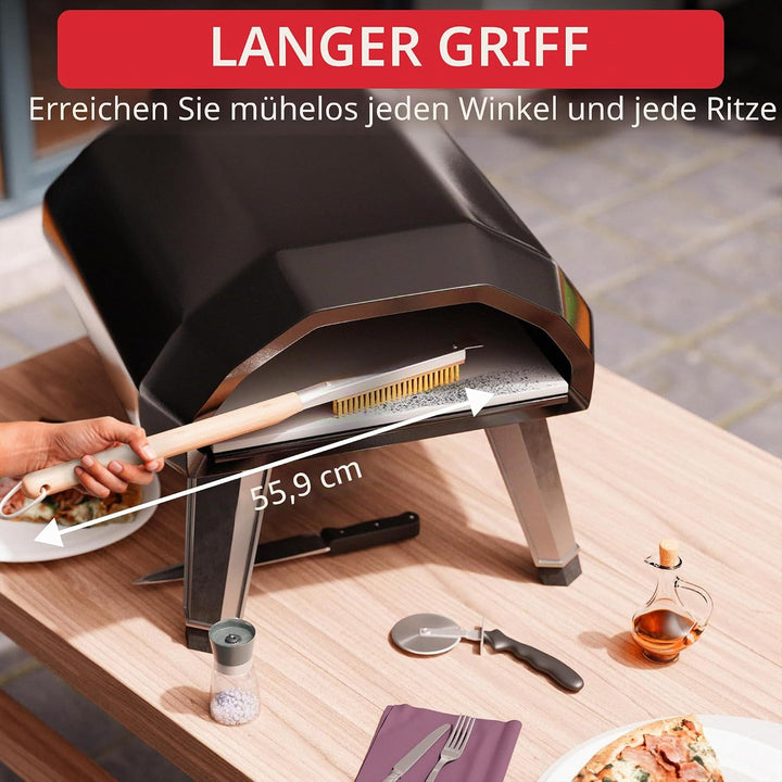 Pizzaofenbürste 55 cm mit Schaber – Reinigungsbürste mit Edelstahlborsten für Pizzaofen & Pizzastein