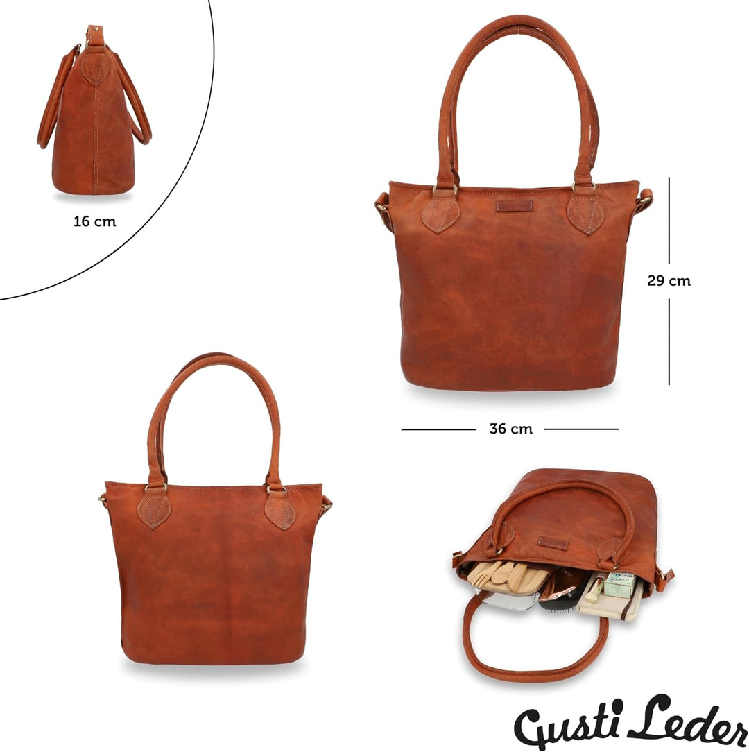 Gusti Handtasche Leder- Therese Damen Handtasche Umhängetasche Shopper Ledertasche Braun Leder
