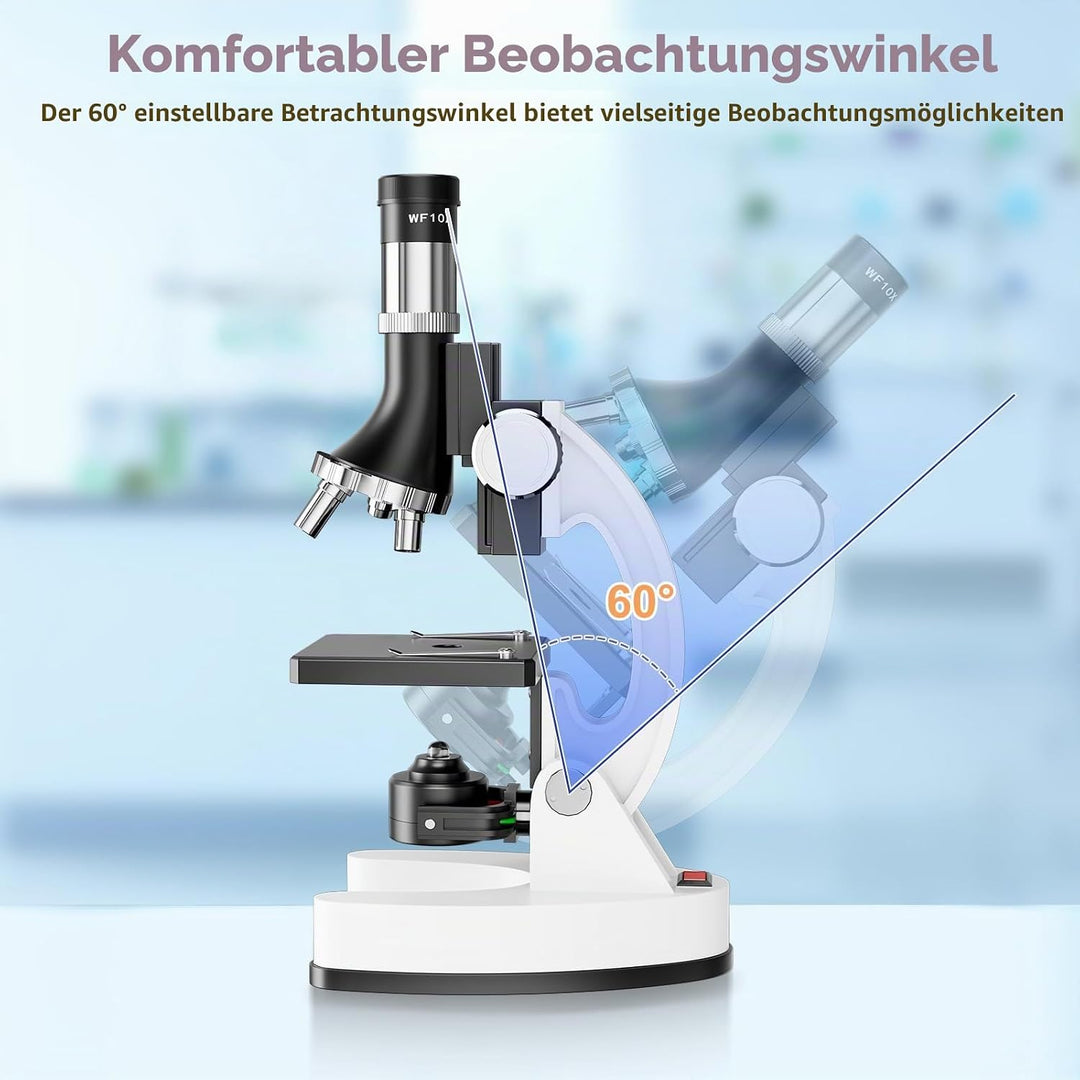 100X–1200X Entdecker Kinder Mikroskop Set mit Koffer: Natur unter dem mikroskop Schüler ab 6 Jahre –
