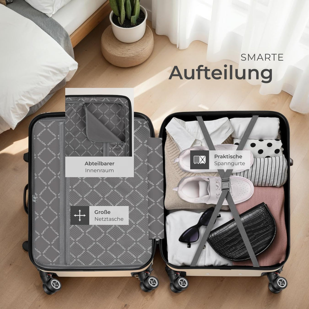 TecTake 800518 - Reisekofferset 3-teilig, aus Leichter Kunststoff-Hartschale, Leichtgängiges 360° Ro