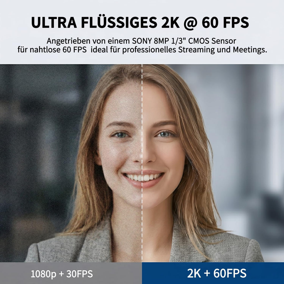 AIRHUG 2K 60fps Webcam,Streaming Kamera mit Sony 8MP Sensor,zwei omnidirektionalen Mikrofon,PDAF Aut