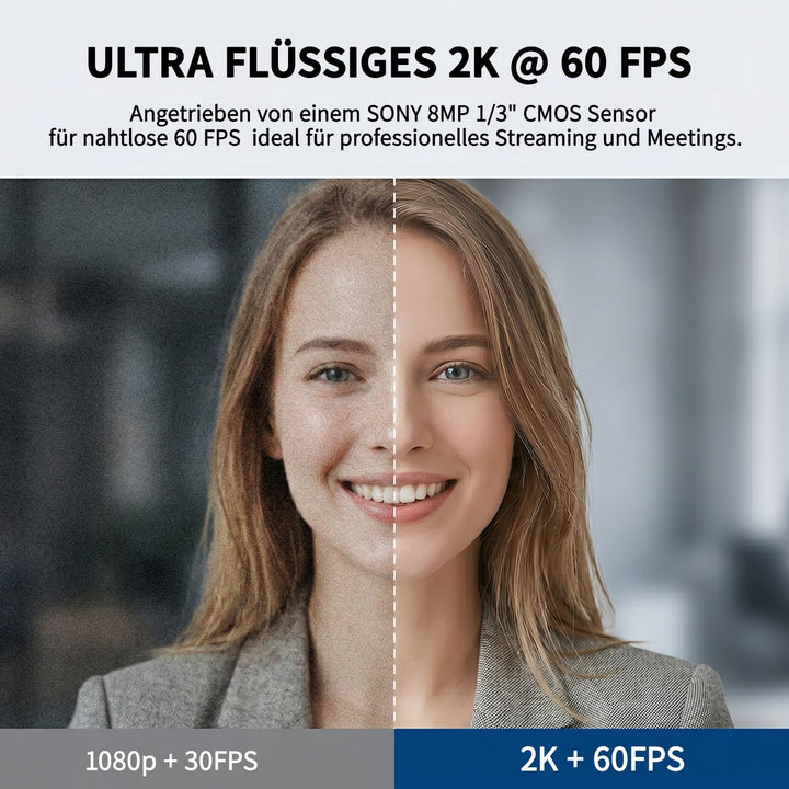 AIRHUG 2K 60fps Webcam,Streaming Kamera mit Sony 8MP Sensor,zwei omnidirektionalen Mikrofon,PDAF Aut