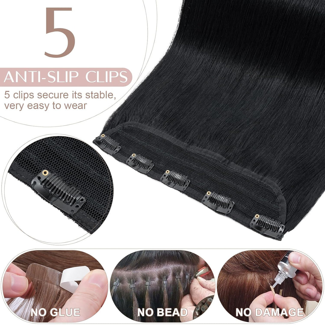 SEGO DICKER Haarteil Clip in Extensions Echthaar Haarverlängerung 1 Tresse 5 Clips Human Hair Glatt
