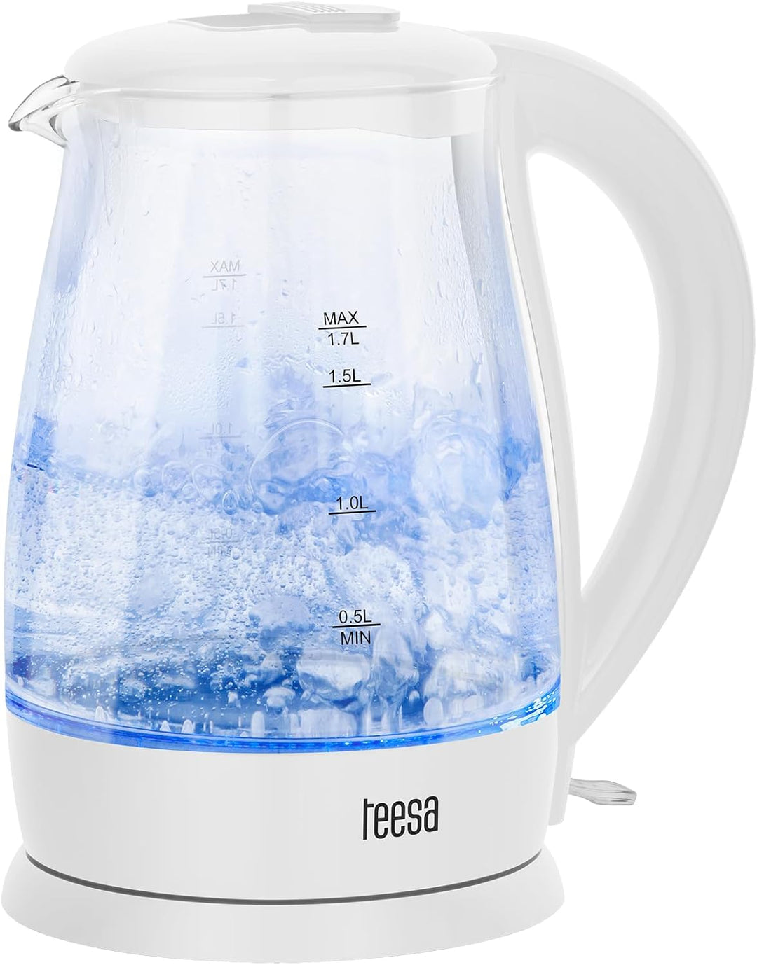Teesa Funk-Wasserkocher TSA1511W 1,8 L Glas, Beleuchtung in Betrieb, weiss
