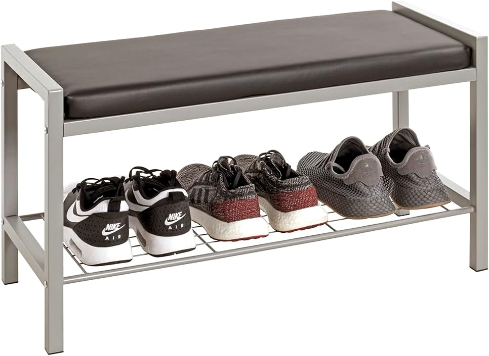 HAKU Möbel Schuhbank, Kunstleder, alu-schwarz, B 80 x T 32 x H 48 cm, Alu-schwarz