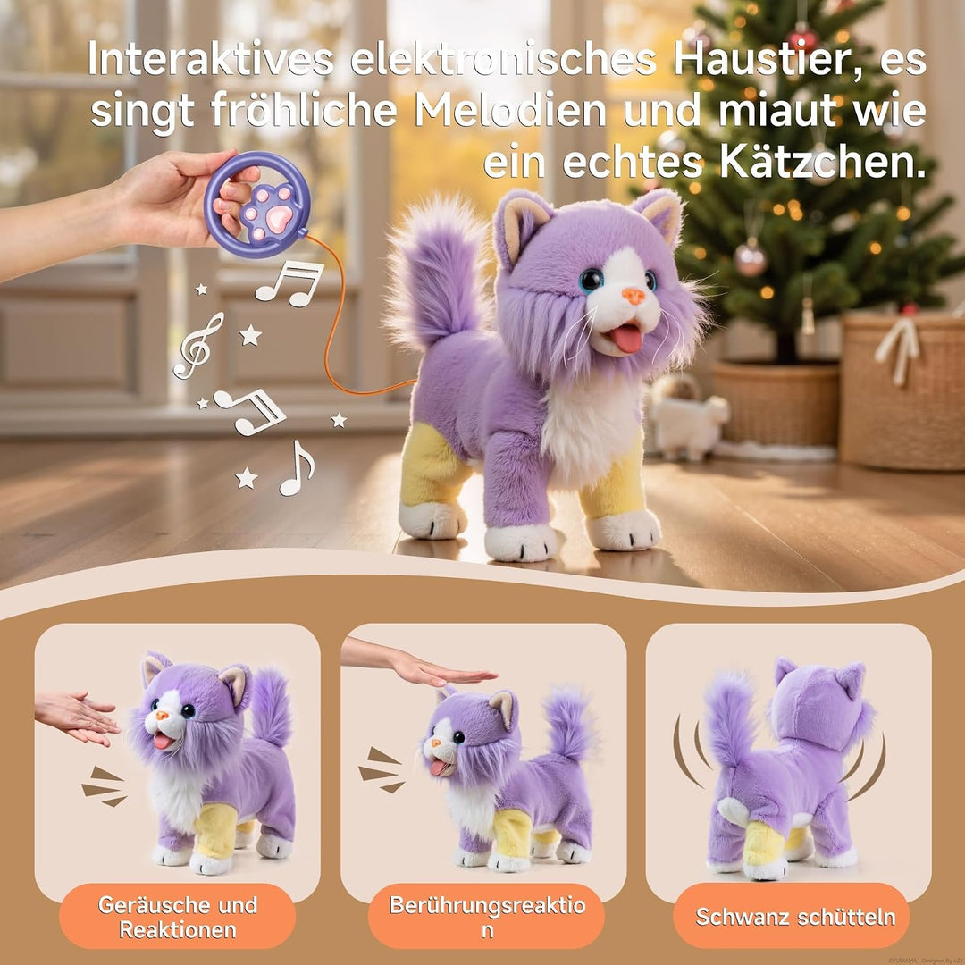 OR OR TU Spielzeug Katze die Läuft und Miaut für Kinder, Elektronische Plüschkatze mit Fernbedienung