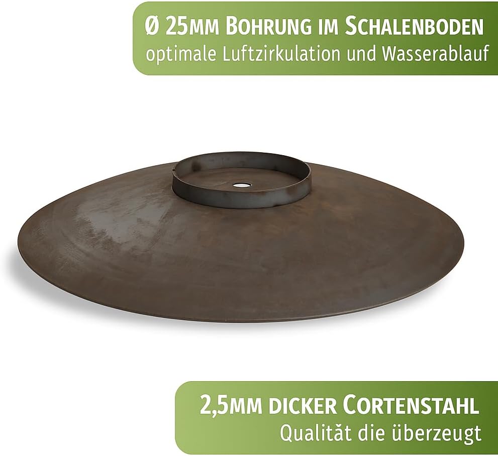 Feuerschale 100 cm gross aus Cortenstahl 2,5 mm Feuerstelle rund Metall Feuer Schale für den Garten