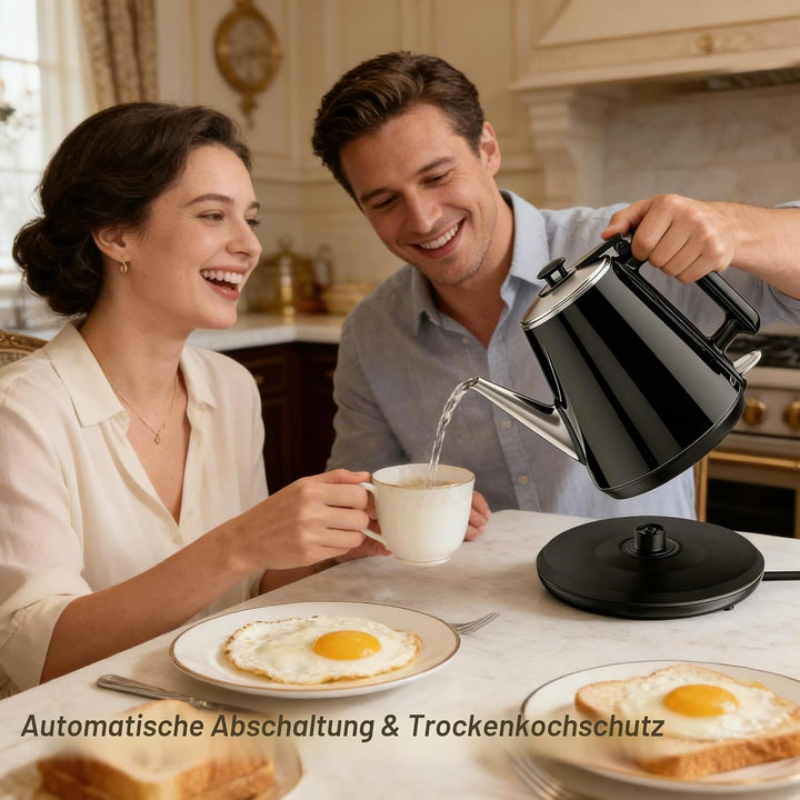Wasserkocher 0,9 L – Kleiner Elektrischer Teekessel (1360 W) mit Edelstahl 304 Innenbehälter für Zuh