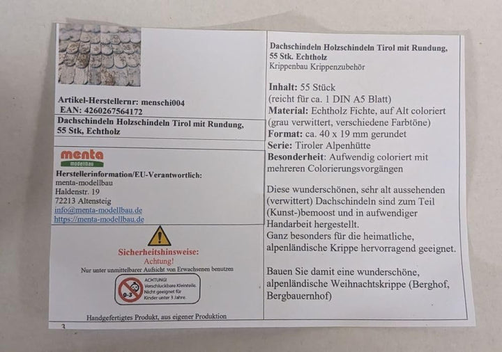 menta-modellbau Dachschindeln Tirol mit Rundung, 55 Stück Krippenbau Krippenzubehör Holzschindeln
