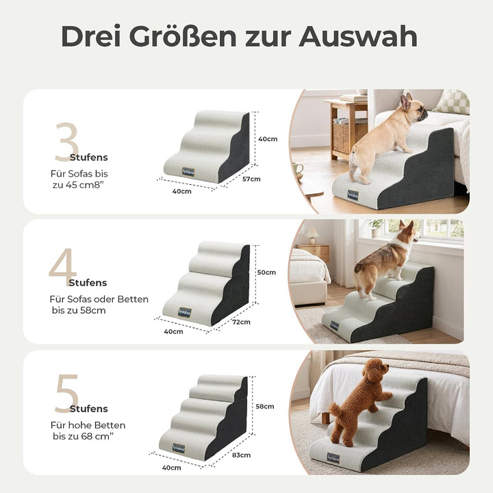 Sytopia 5-Stufen Hundetreppe 58 cm, rutschhemmend &amp; abwaschbar, mit Griff, 30D Schaumstoff für Bett/