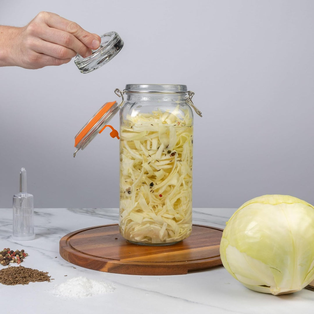 Gärglas mit Luftschleuse, 2 l, ideal für sichere Gärung, Silikondeckel und Gärgewichte, 2 Stück