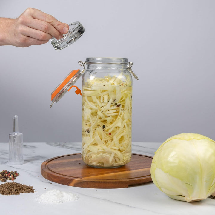 Gärglas mit Luftschleuse, 2 l, ideal für sichere Gärung, Silikondeckel und Gärgewichte, 2 Stück