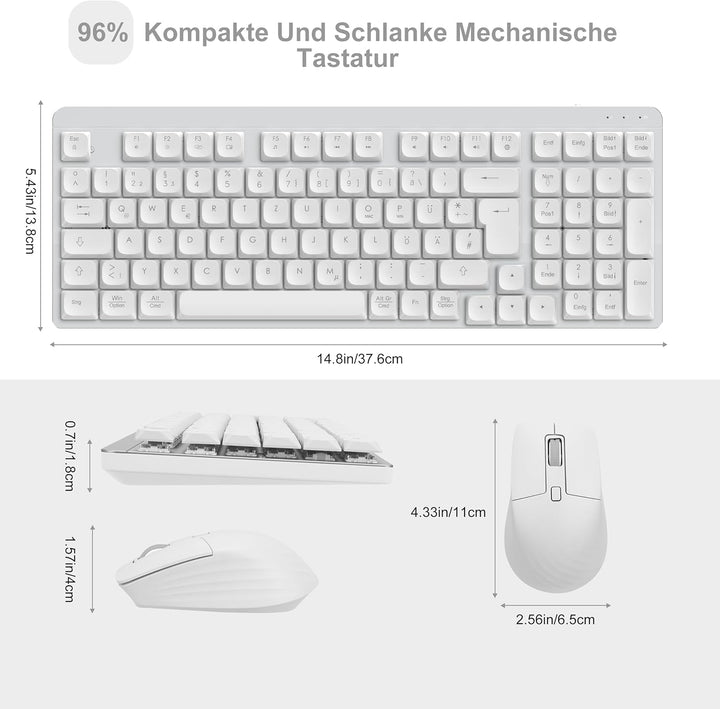 LeadsaiL FA98 Mechanische Tastatur und Maus set Kabellos, QWERTZ Layout Funktastatur mit Maus, Low-P