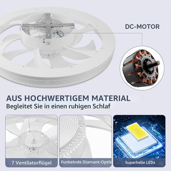 Ventilator Deckenleuchte,LED Deckenventilator mit Beleuchtung,3 Farbtemperatur und 6 Geschwindigkeit