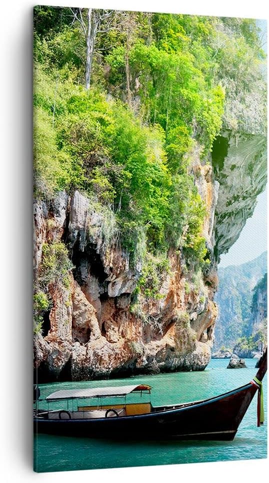 Bilder auf Leinwand Boot Klippen Natur Felsen Leinwandbild mit Rahmen 45x80cm Wandbilder Dekoration