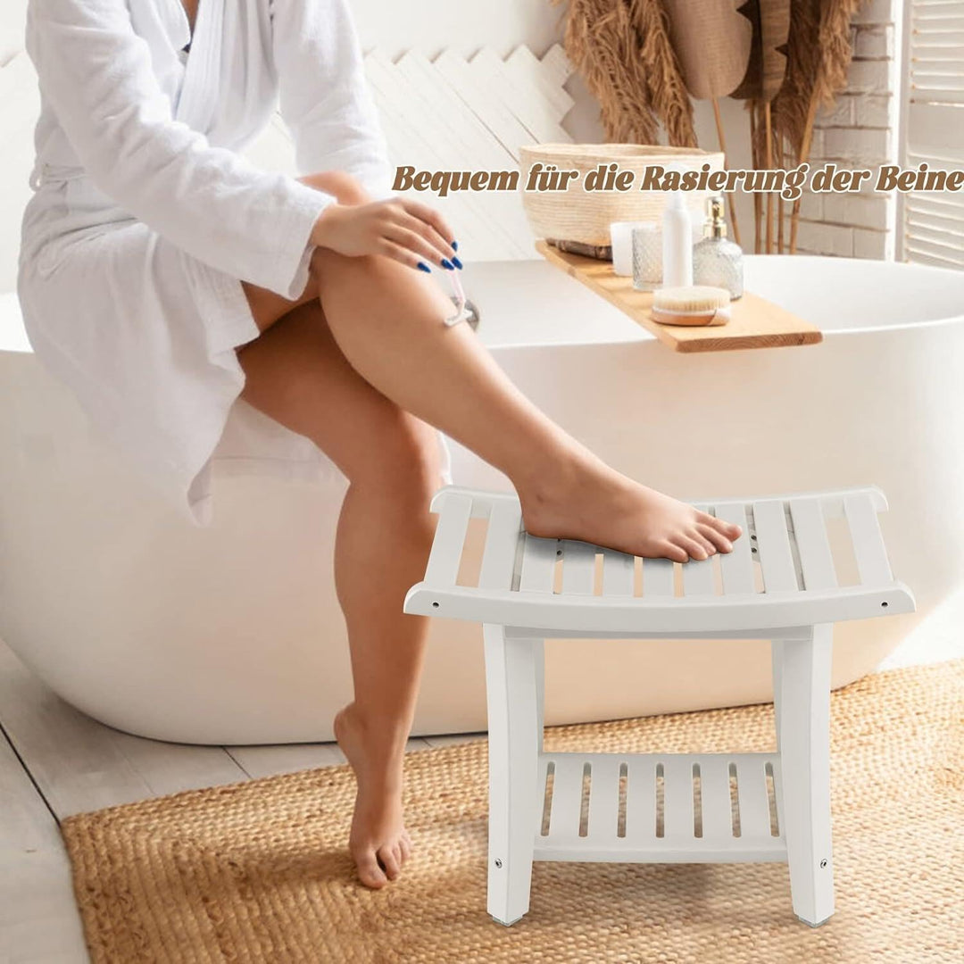 RELAX4LIFE Duschbank, Badezimmerbank mit Ablage Handtuchhalter, Badhocker mit Rutschfesten Füssen, D