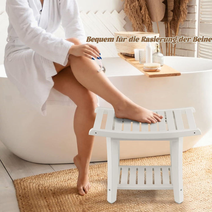 RELAX4LIFE Duschbank, Badezimmerbank mit Ablage Handtuchhalter, Badhocker mit Rutschfesten Füssen, D