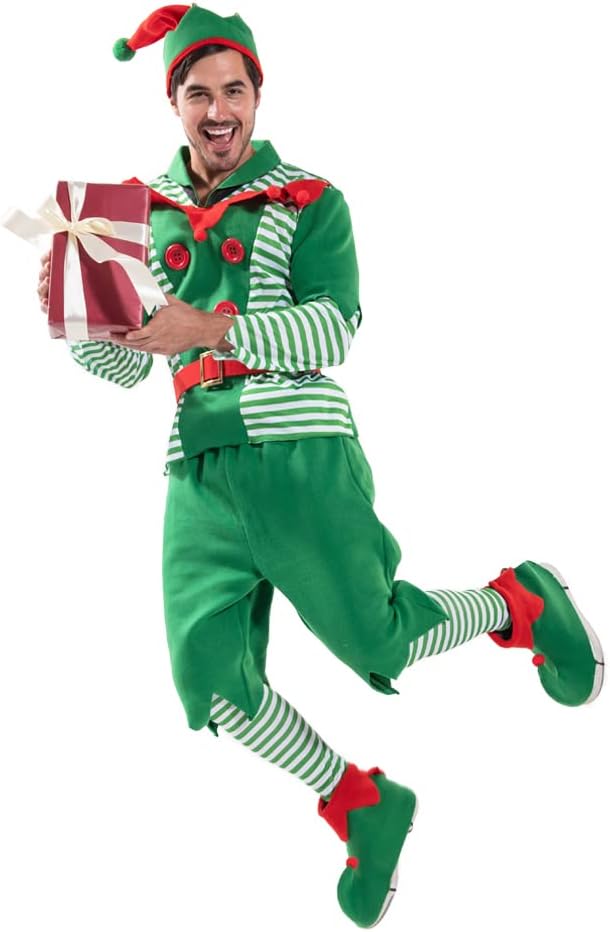 EraSpooky Elfenkostüm für Herren Weihnachten Weihnachtsmann Helfer Kostüm Outfits Rot und Grün, L