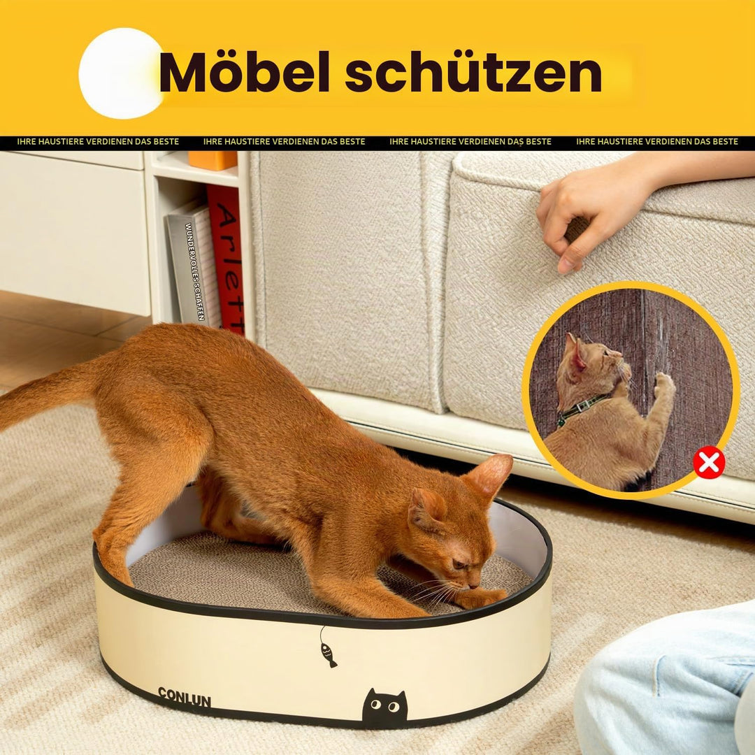 Conlun Kratzbrett Katze, Kratzbox mit 4 Katzen Kratzpappe,Wendbare Katzenkratzbretter aus Robustem W