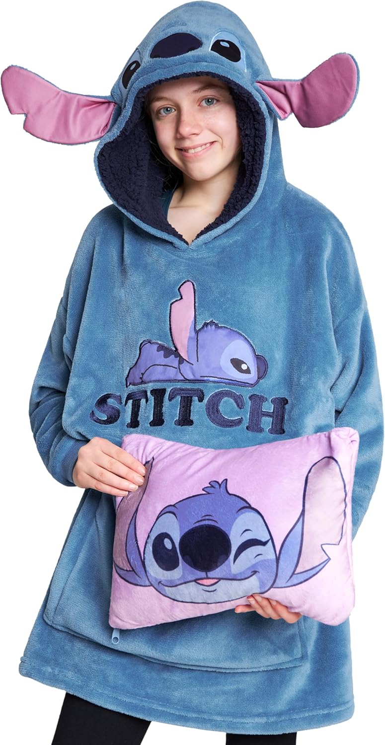 Disney Übergrosse Kapuzenpullover Mädchen 2-in-1 Kissen Hoodie, Sherpa-Kapuze & 3D-Ohren One Size -