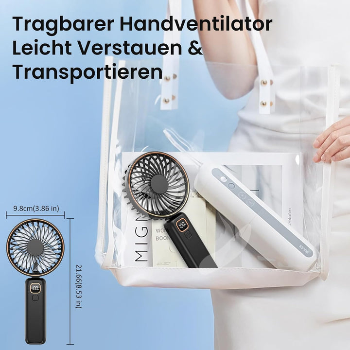 Handventilator, Mini Tragbarer Ventilator mit LCD Display &amp; 6 Stufen, Leiser USB Ventilator mit 4000