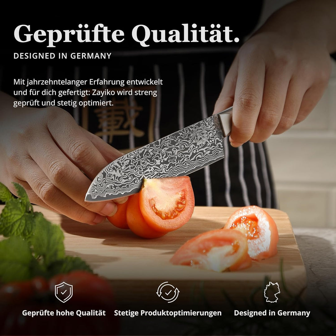zayiko Black Edition Damastmesser kleines Santoku Messer 13,00 cm Klinge extrem scharf aus 67 Lagen