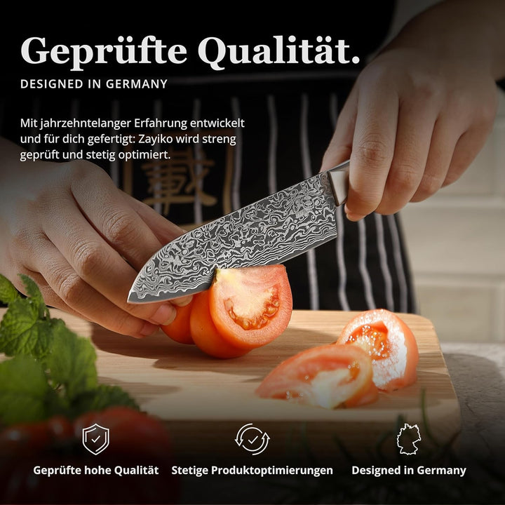 zayiko Black Edition Damastmesser kleines Santoku Messer 13,00 cm Klinge extrem scharf aus 67 Lagen