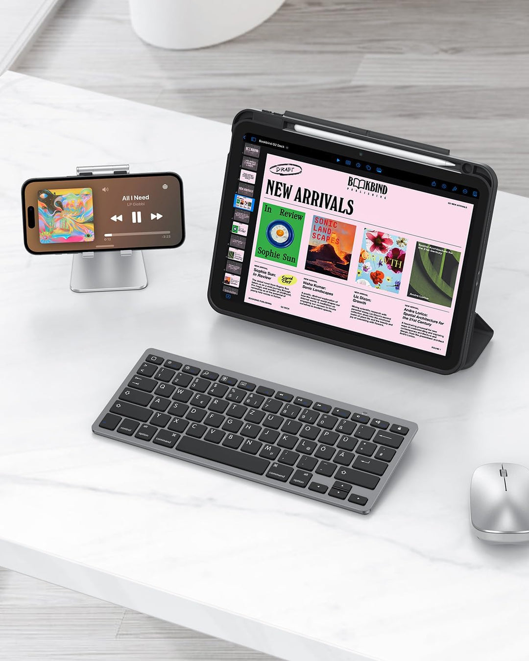 OMOTON deutsche Bluetooth Tastatur für iPad 10.9/10.2/9.7, Air 6/5/4/3, Pro 13/12.9/11/10.5 und iPho