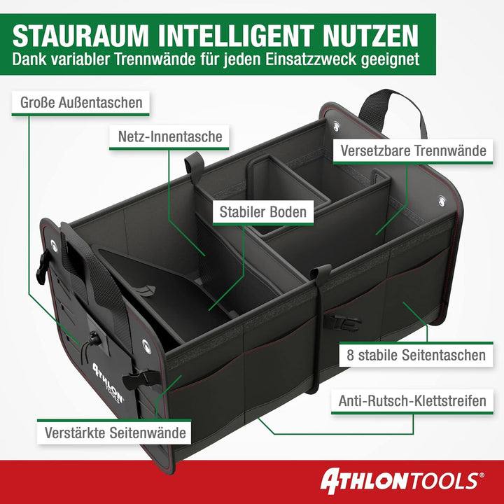 ATHLON TOOLS Premium Kofferraumtasche mit Deckel - 60 Liter XXL Kofferraum-Organizer - Extra stabile