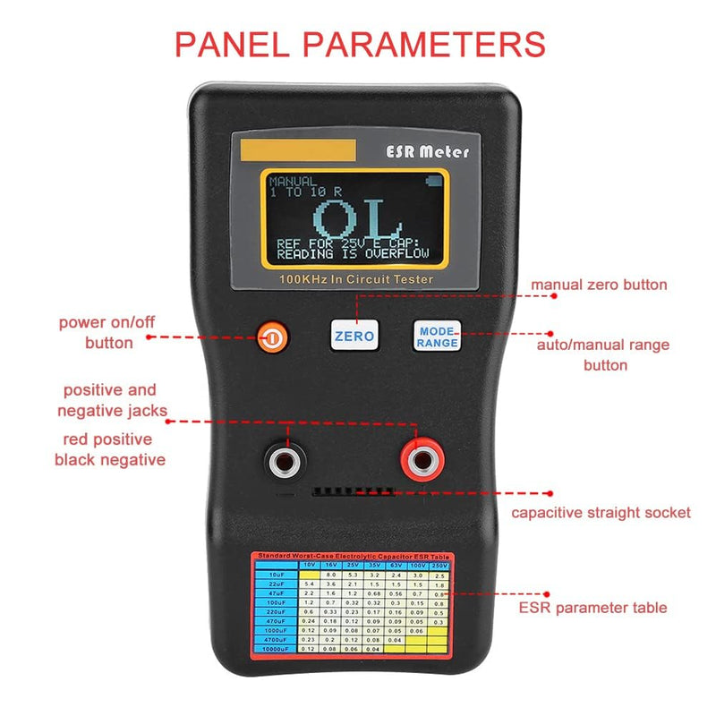 ESR Messgerät, ESR Kapazitätsmesser Kapazitiver Widerstandstester, MESR-100 ESR Kapazitäts-Ohm-Messg