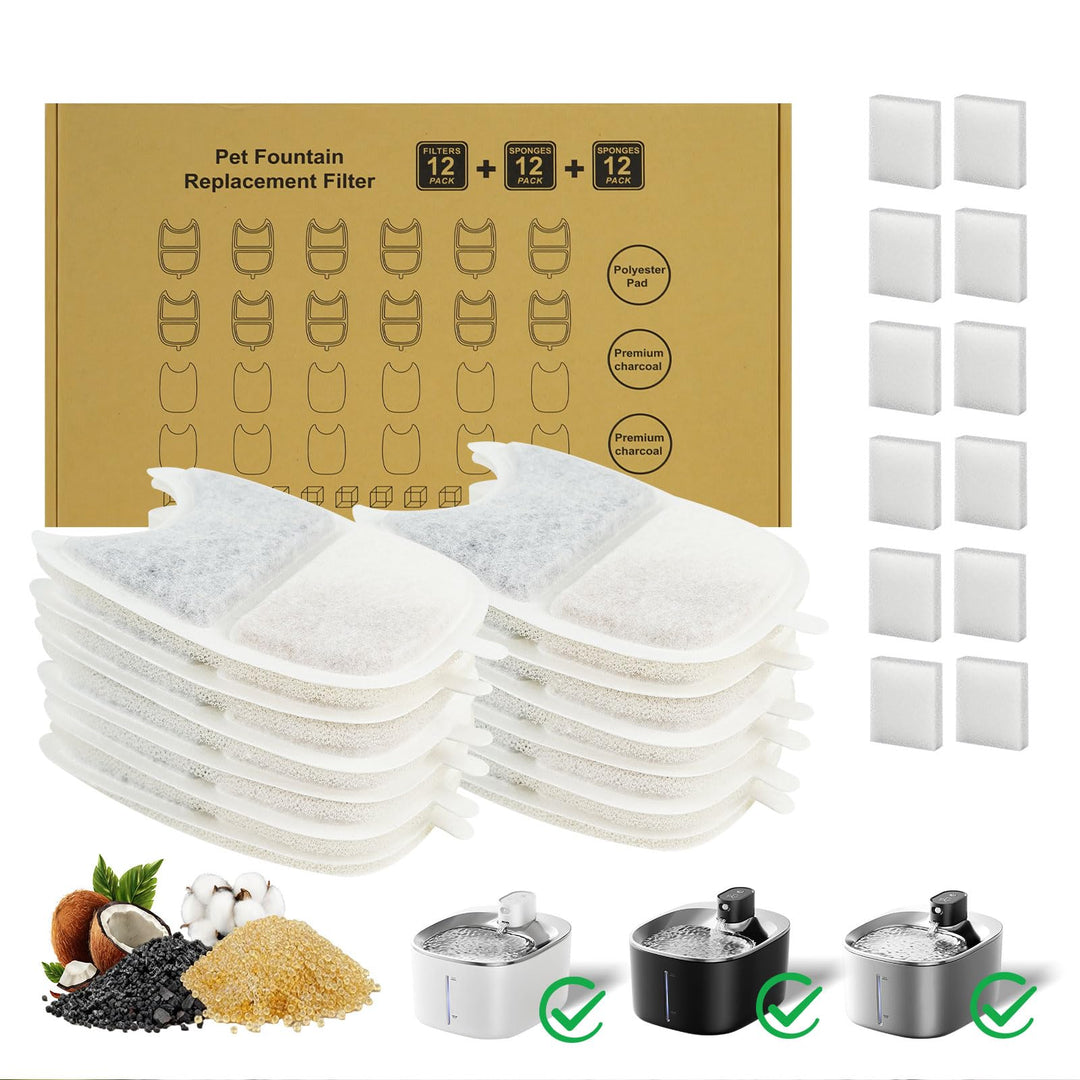 12 Stück Katzenbrunnen Filter für 4L Katzenbrunnen YPD-C004P/YPD-C004S, 12 Trinkbrunnen Filter und 1