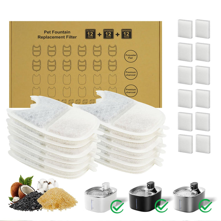 12 Stück Katzenbrunnen Filter für 4L Katzenbrunnen YPD-C004P/YPD-C004S, 12 Trinkbrunnen Filter und 1