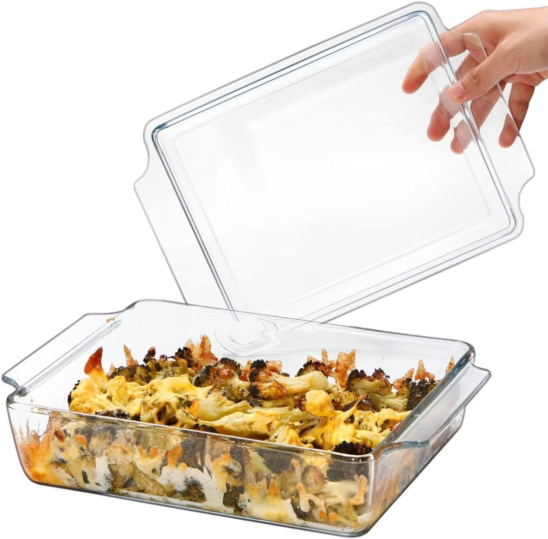 Rechteckige Auflaufform mit Deckel, 2L Lasagneformen 24x20x6cm, Glasauflauf für 2 Personen, Mikrowel