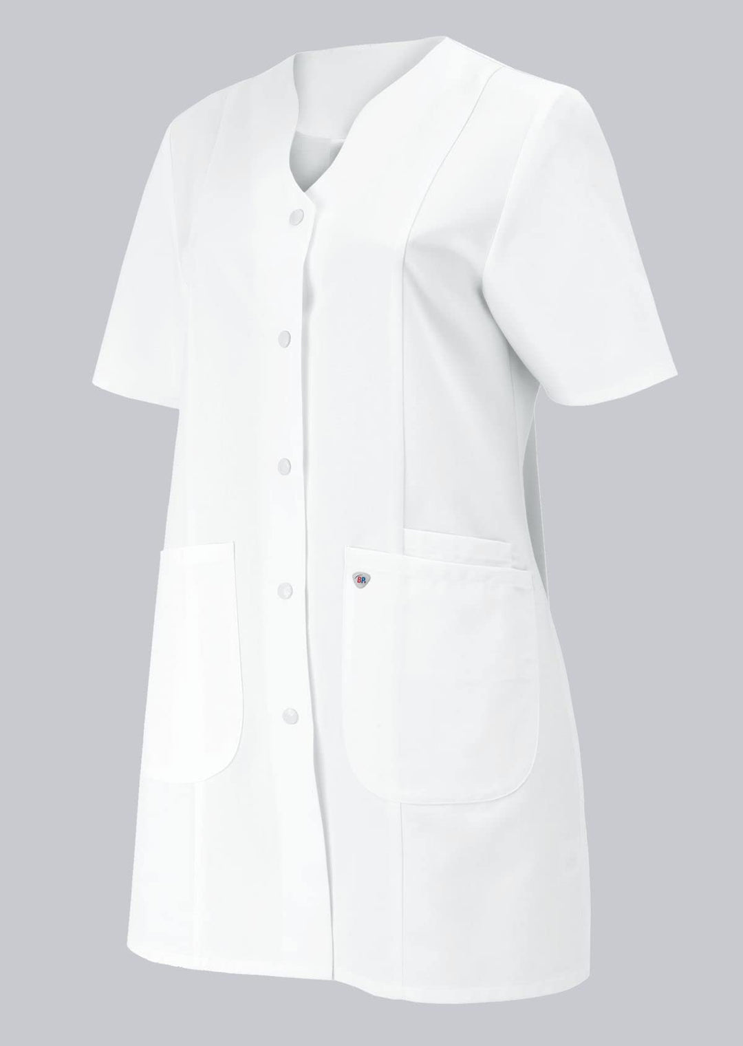 BP 1640-485-21-56n Damen-Kasack, 1/2 Hülse, V-Ausschnitt mit Druckknopfband, 215,00 g/m² Stoffmischu