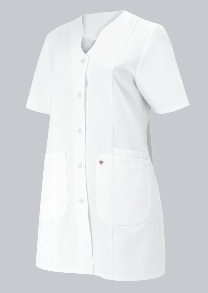 BP 1640-485-21-56n Damen-Kasack, 1/2 Hülse, V-Ausschnitt mit Druckknopfband, 215,00 g/m² Stoffmischu