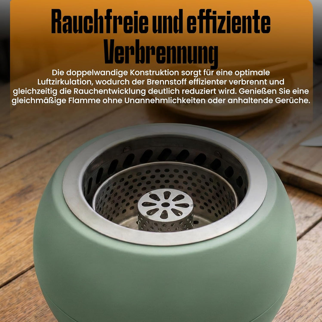 Feuerschale, Feuerstelle,Doppelwandig,Hitzebeständig,Raucharm (Grün), Grün