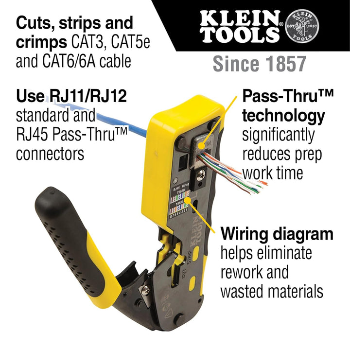 Klein Tools VDV226-110 Modularer Datenkabel-Crimper/Abisolierzange/Drahtschneider für RJ11/RJ12 Stan