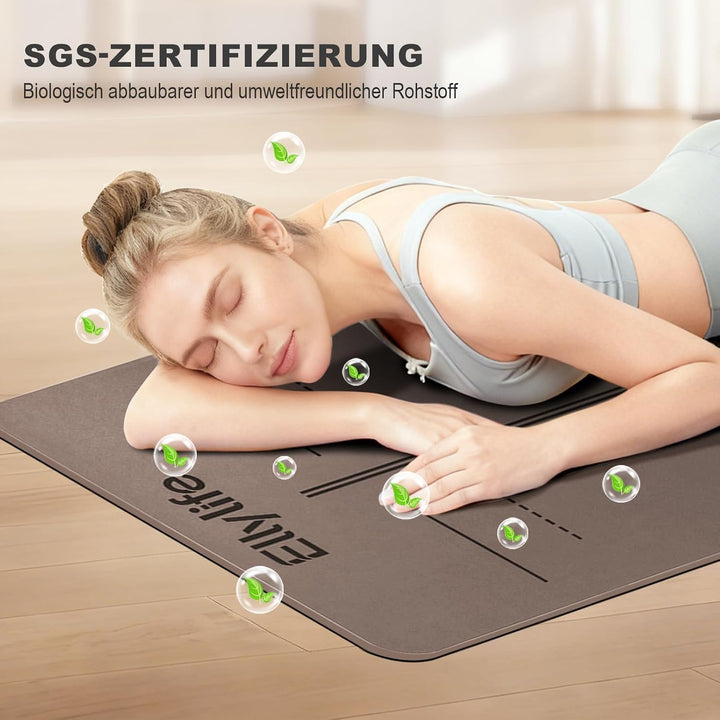 Ellylife Yogamatte aus ECO Naturkautschuk &amp; Hhautfreundlichem TPE, Extrem Rutschfest, Ausrichtungsli