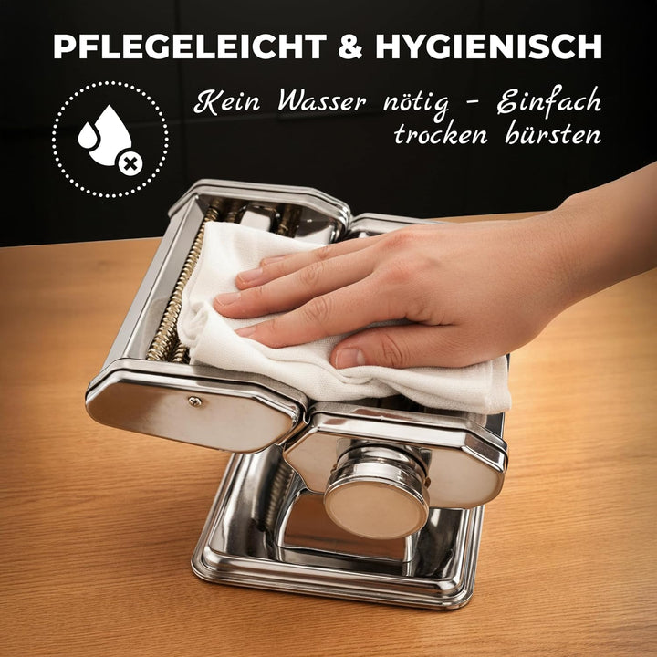 Allyson® Nudelmaschine Manuell Edelstahl – Pastamaschine mit 9 Einstellbaren Stärken &amp; Tischklemme –