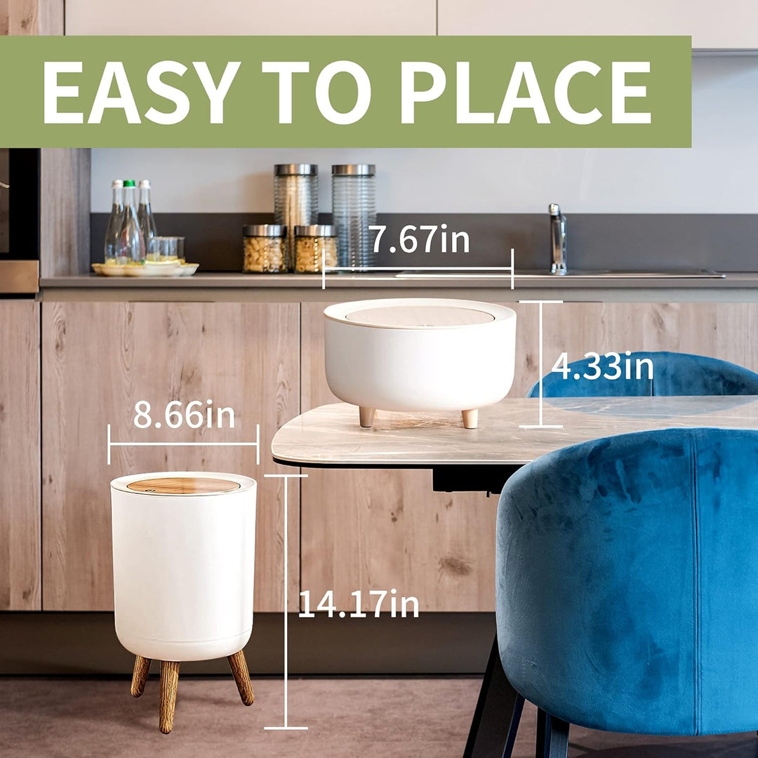 WanWanKa Dsektop-Mülleimer mit Druckdeckel, 2 Stück, Weiss 1.8 Gallon/0.5 Gallon 2 Pack, 1.8 Gallon/