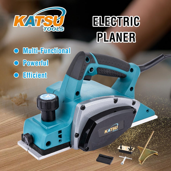 KATSU Tools Elektrohobel, 600 W, handgeführter, kabelgebundener Holzhobel, 82 mm Hobelbreite, 2 mm S