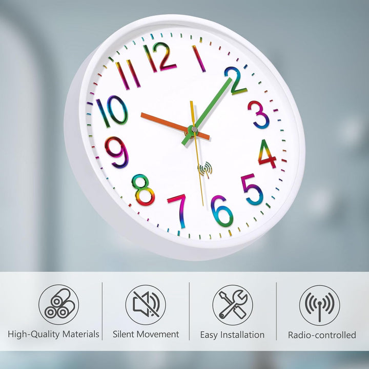 Kinder Wanduhr Funk Lautlos Funkwanduhr Wanduhr Ohne Tickgeräusche 30cm Quarz Batterie Gross Einfach