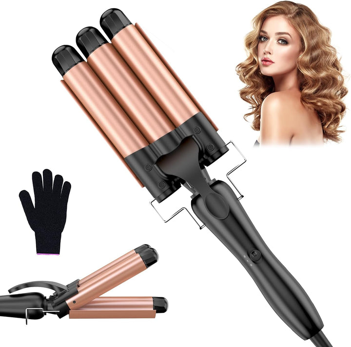 Lockenstab 3 FäSser Beach Waves Welleneisen für Haare, 25mm Kleine Locken Keramik Lockeneisen-Temper