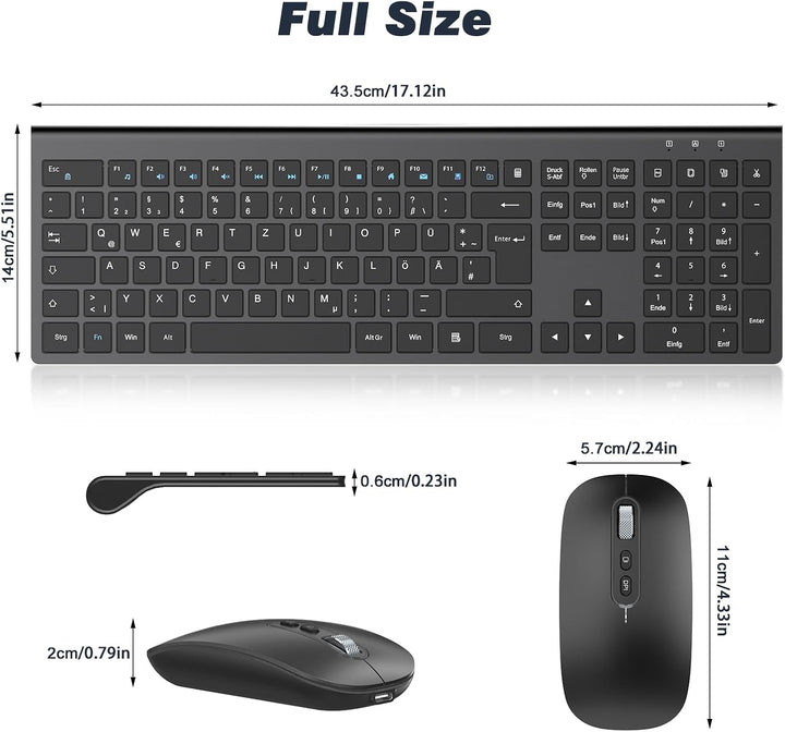 cimetech Tastatur Maus Set Kabellos, Ultra-Dünne Wiederaufladbare Kabellose Tastatur und Maus Ergono